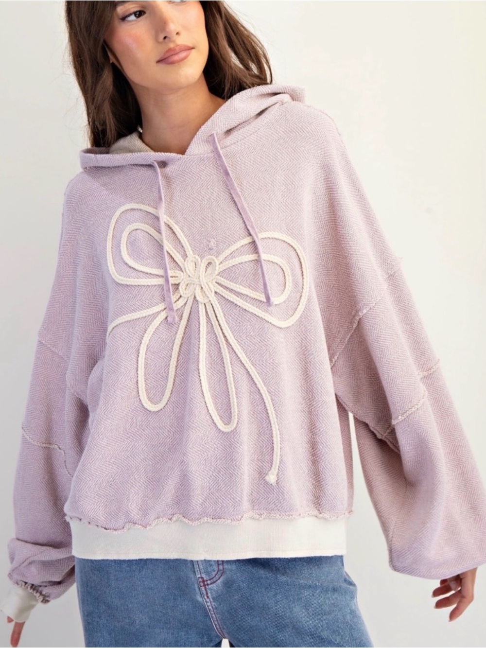 easel LA Bow Embroidered French Terry Hoodie Loose